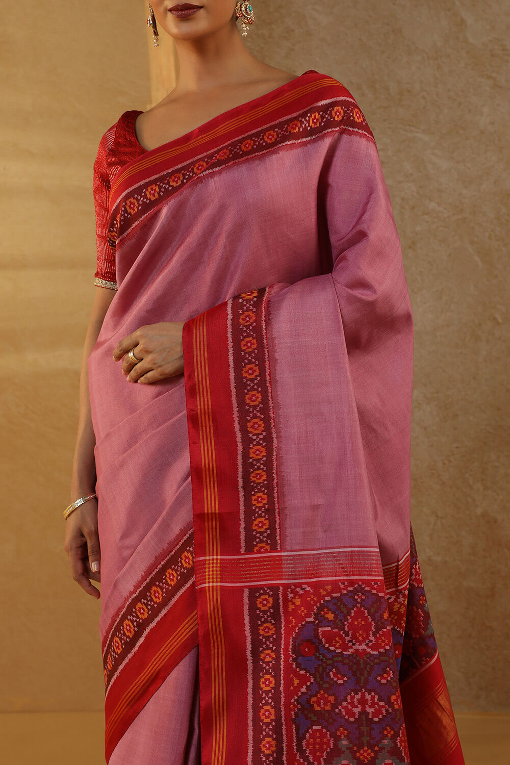 Pink Pure Silk Ikat Patola Rajkot Saree image number null