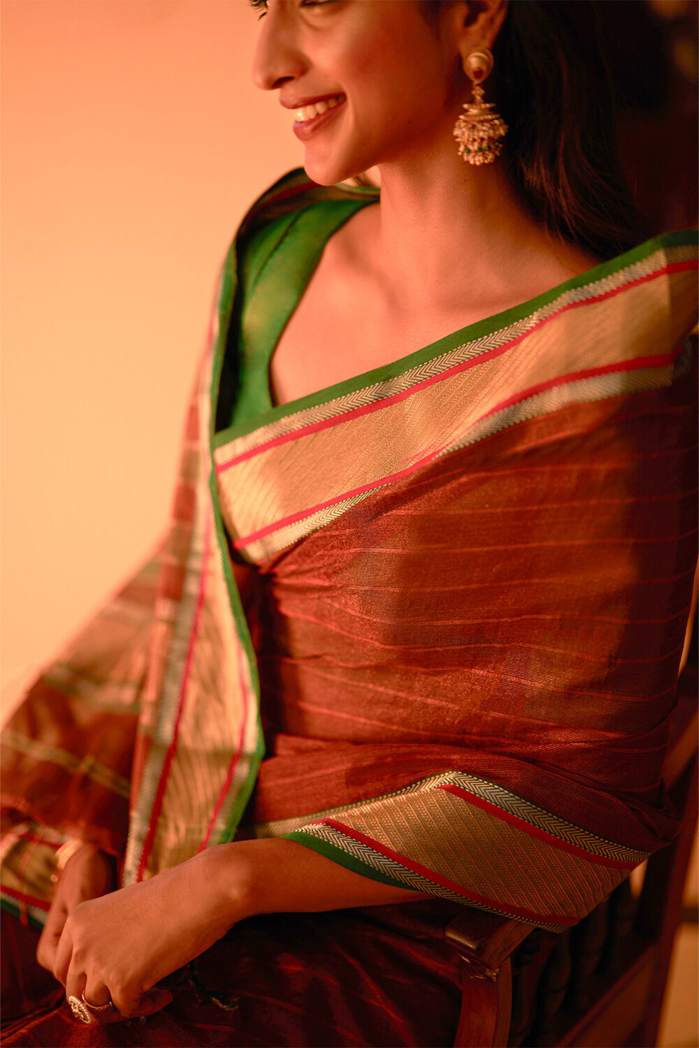 Brown Woven Pure Tissue Cotton Maheshwari Saree image number null