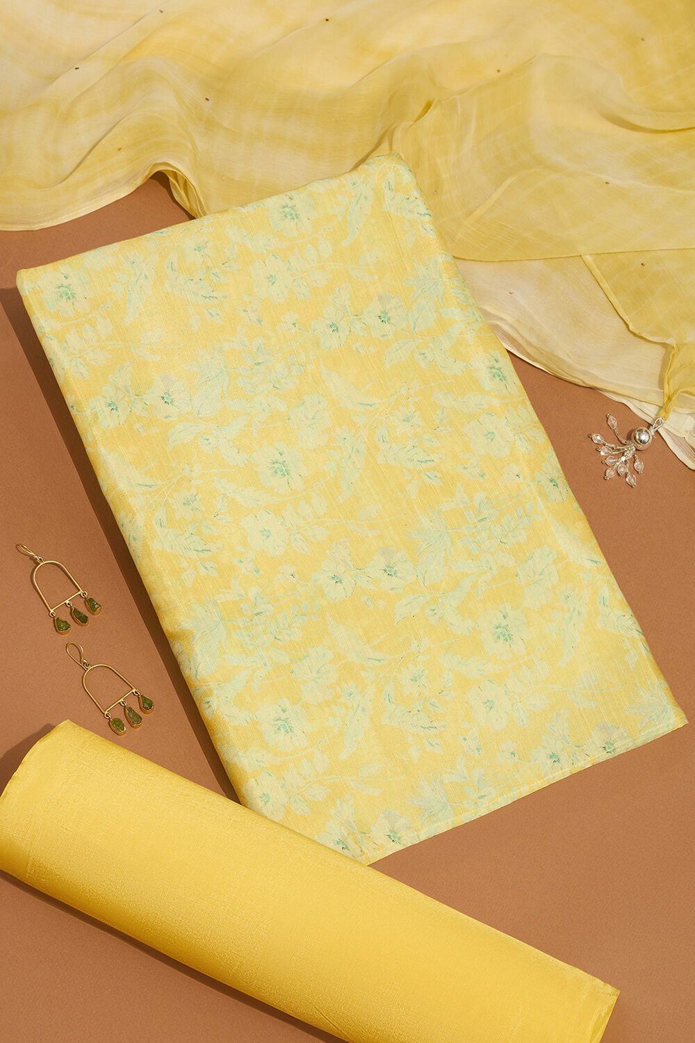 Light Yellow Printed Viscose Unstitched Suit Set image number null