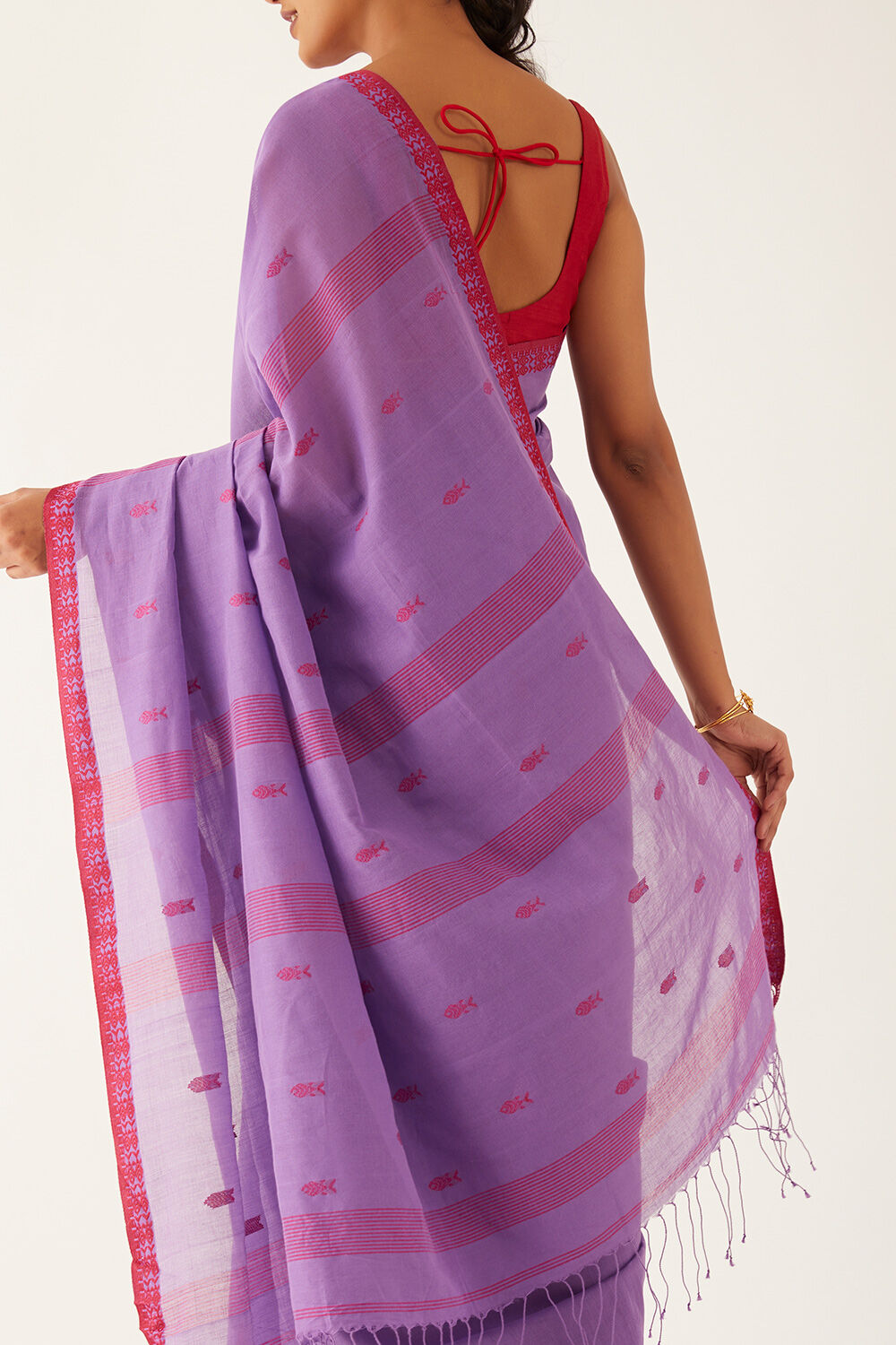 Purple Pure Cotton Woven Bengali Saree image number null