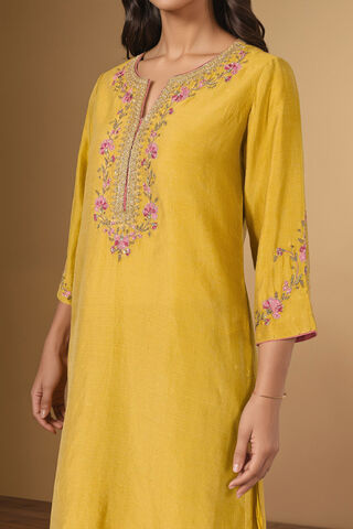Yellow Pure Silk Cotton Embroidered Kurta Set thumbnail image number null