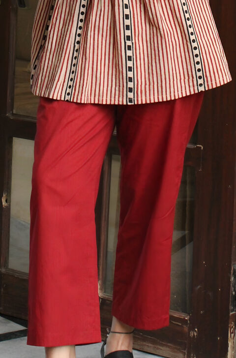 Red Woven Pure Cotton Trouser