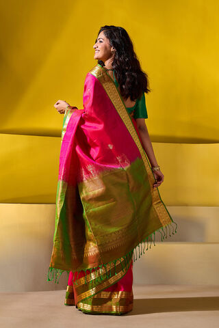 Dark Pink Woven Pure Soft Silk Saree thumbnail image number null