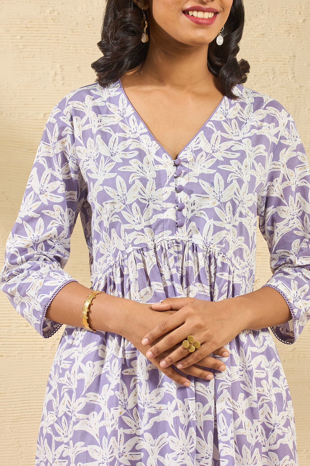 Violet Screen Printed Pure Cotton Kurta image number null