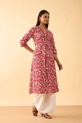 Dark Red Pure Cotton Printed Sanganeri Kurta thumbnail image number null