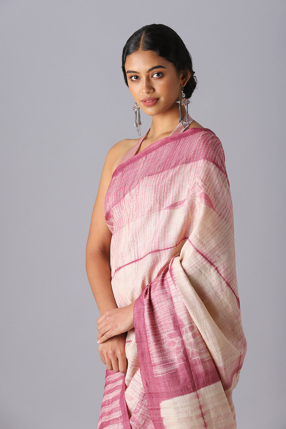 Light Pure Pink Tussar Shibori Saree image number null