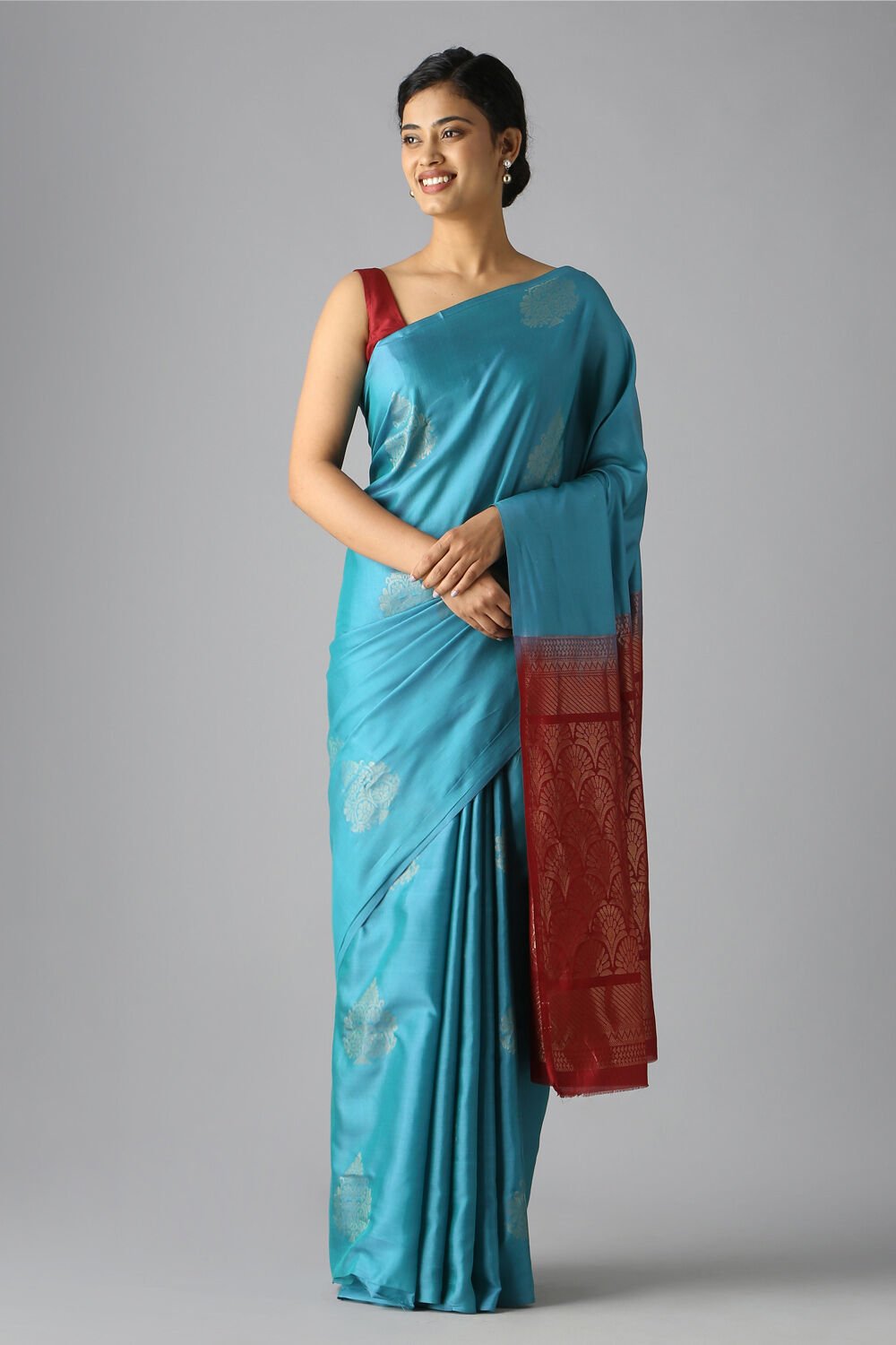 Blue Pure Silk Tencel South Saree image number null