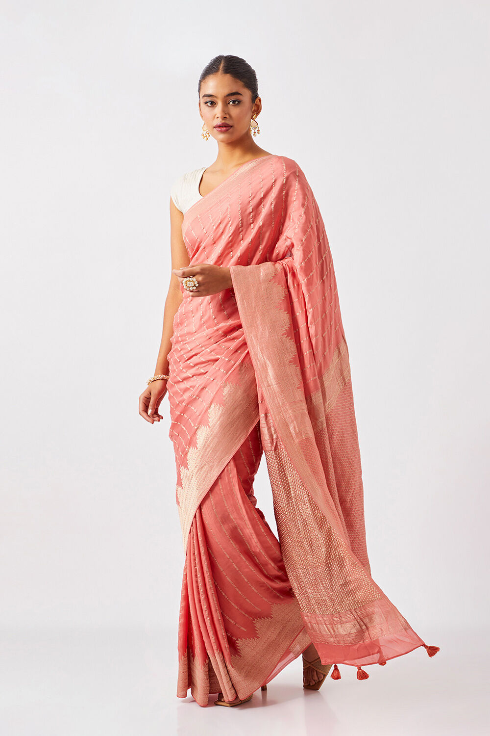 Light Orange Pure Crepe Woven Saree image number null