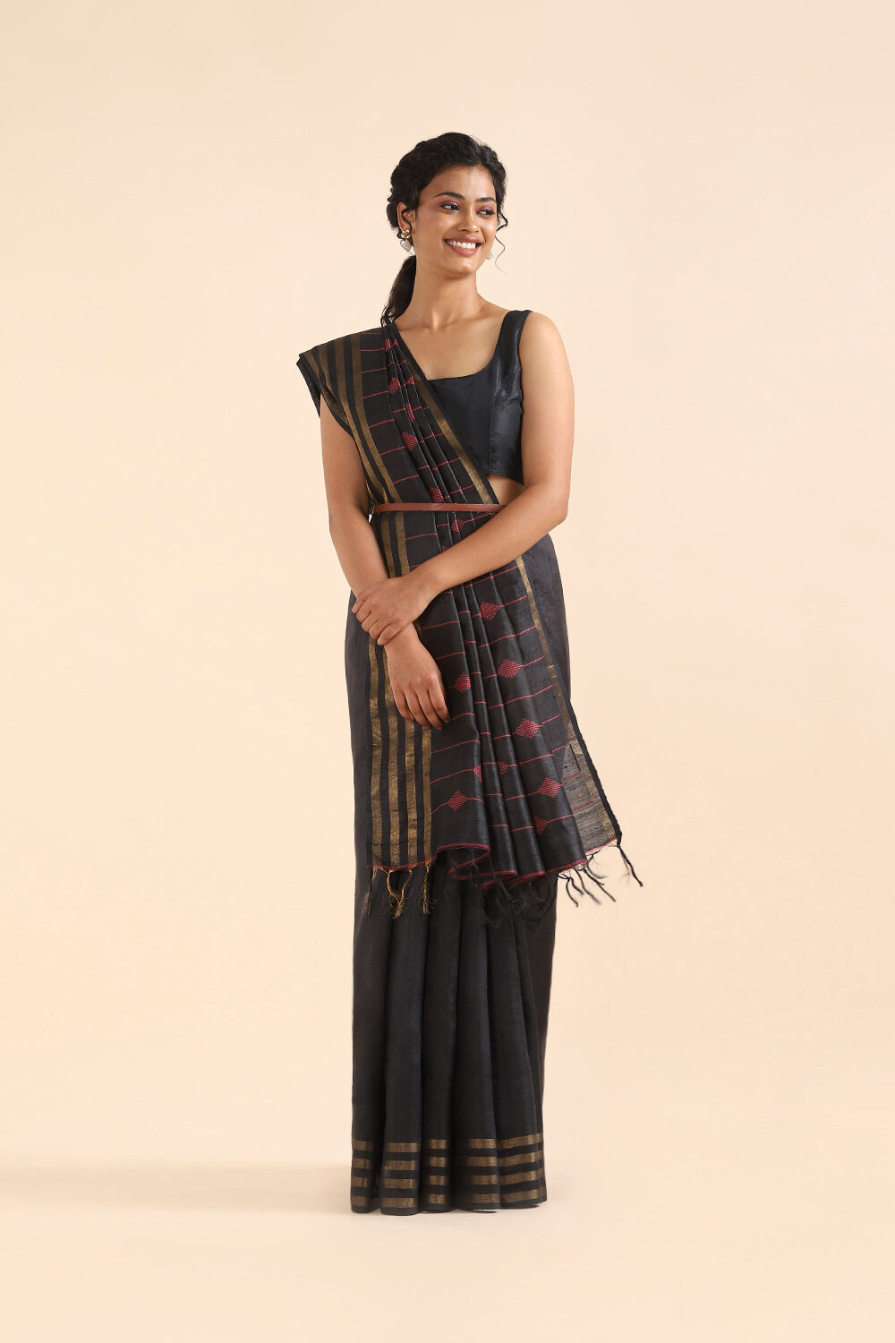 Black Pure Tussar Silk Bhagalpuri Saree image number null