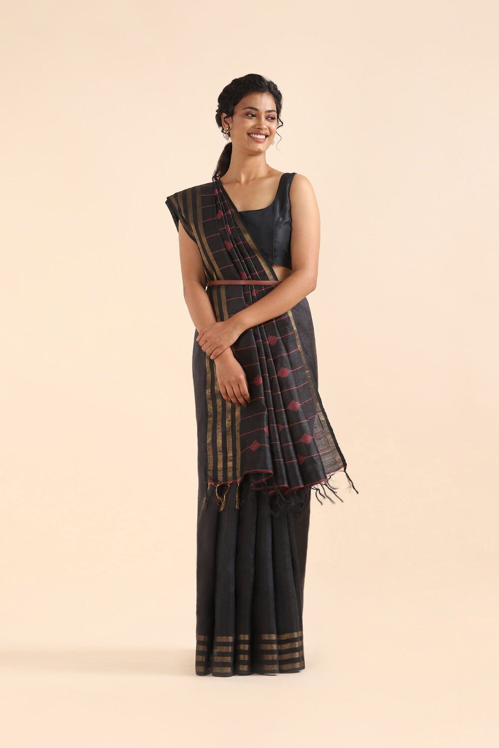Black Pure Tussar Silk Bhagalpuri Saree image number null