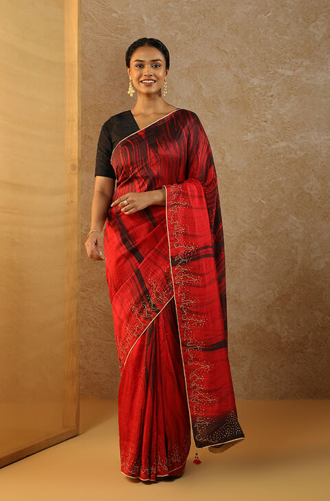 Red Hand Painted Tussar Saree