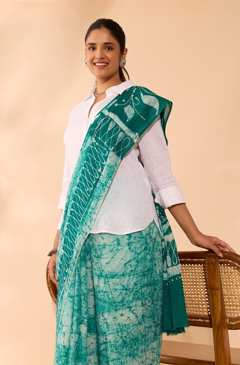 Green Ujjain Pure Cotton Batik Saree