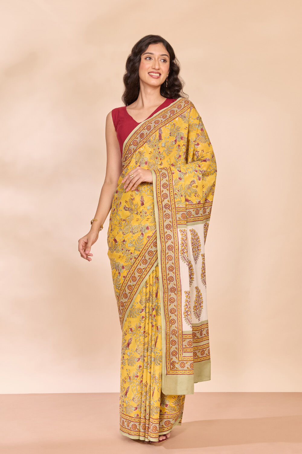 Yellow Rajasthan Pure Cotton Printed Sanganeri Saree image number null