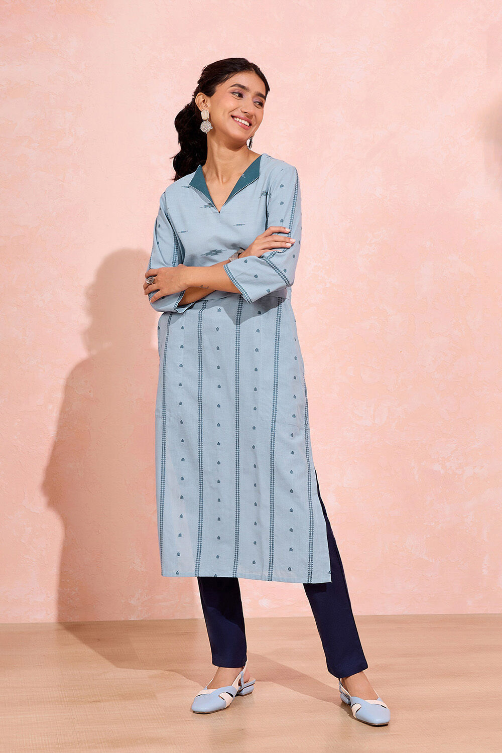Light Blue Woven Pure Cotton Kurta image number null
