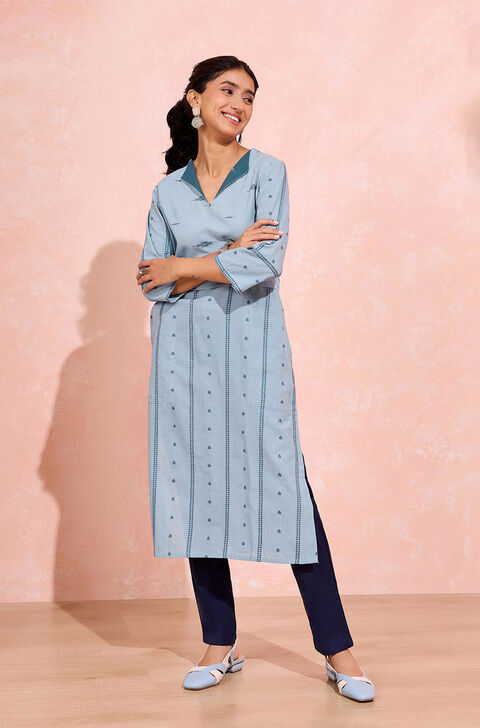 Light Blue Woven Pure Cotton Kurta