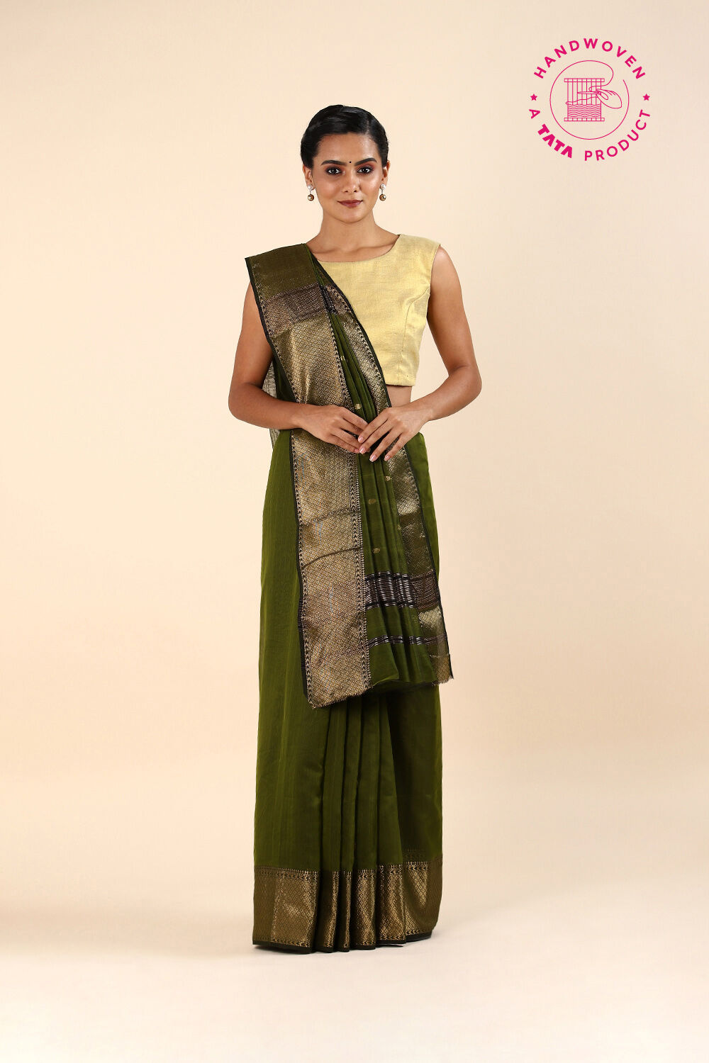 Green Pure Silk Cotton Maheswari Saree image number null