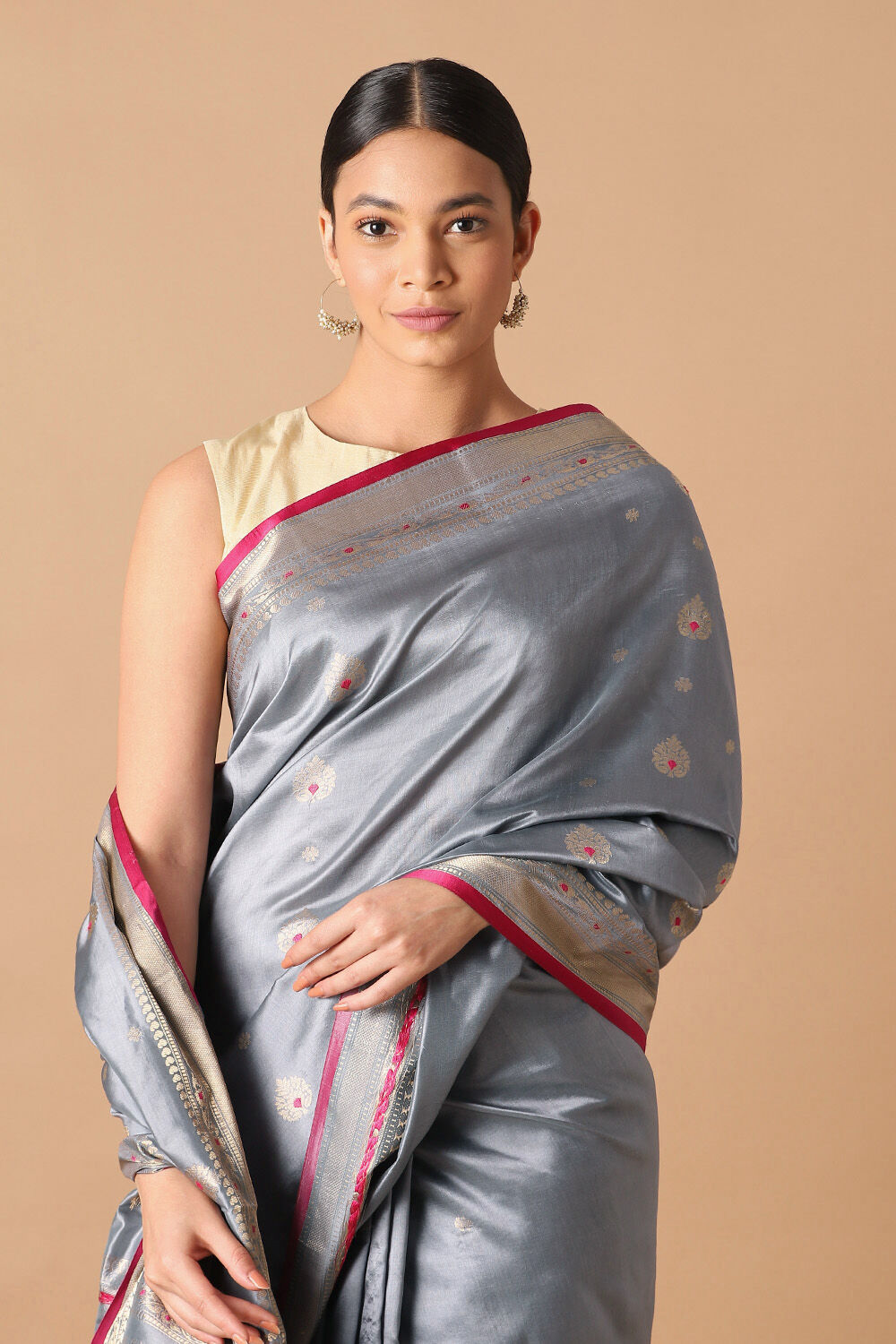 Grey Pure Silk Banarasi Saree image number null