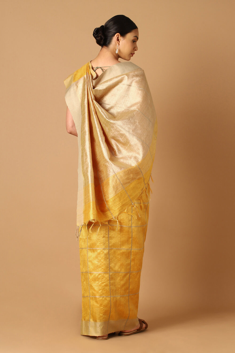 Yellow Pure Tussar Silk Bhagalpuri Saree image number null