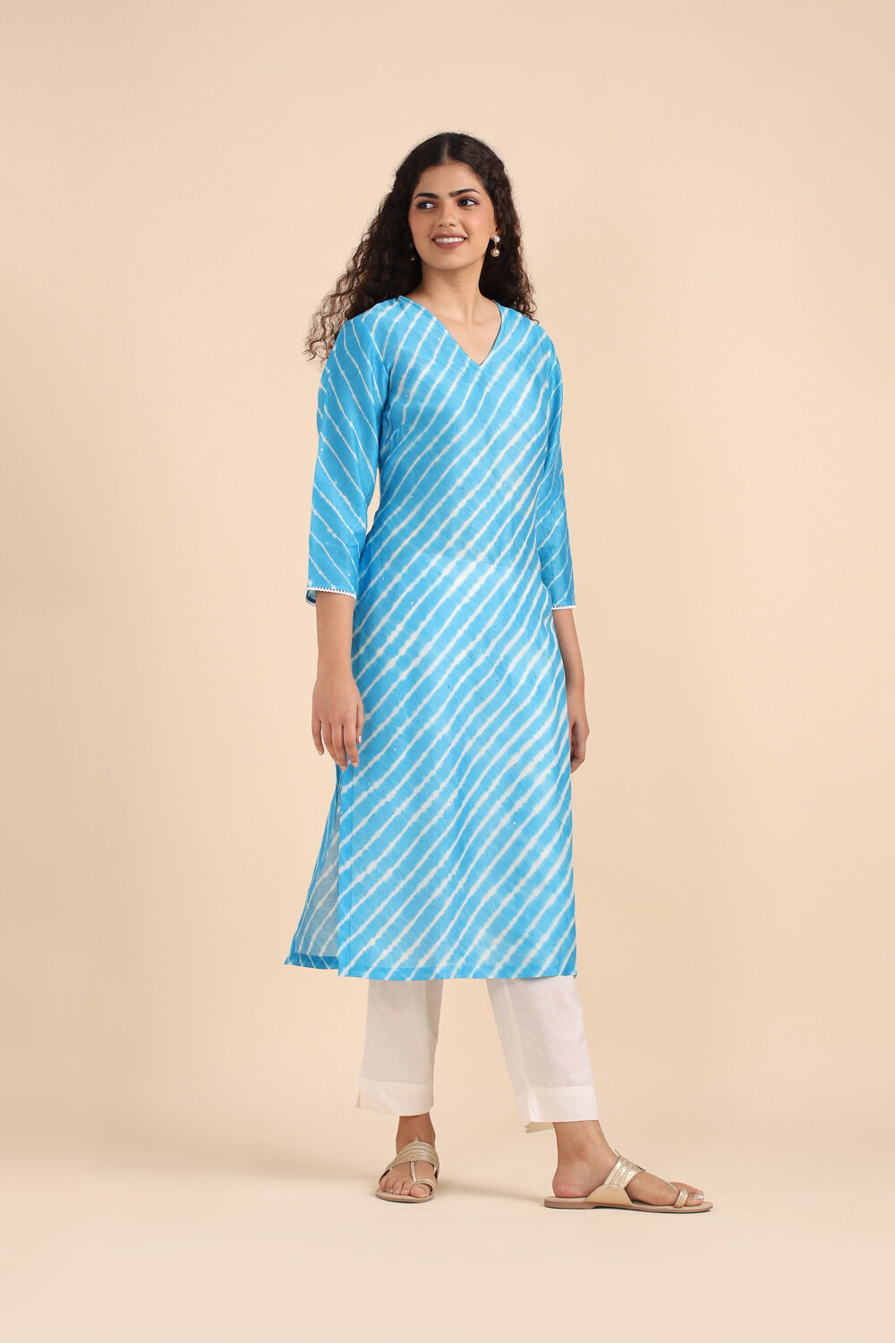 Blue Silk Cotton Mukaish Work Kurta image number null