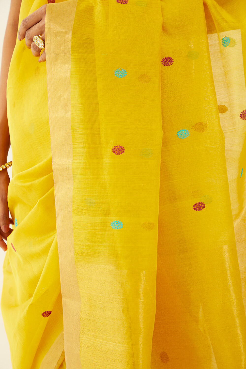 Yellow Pure Silk Cotton Chanderi Saree image number null