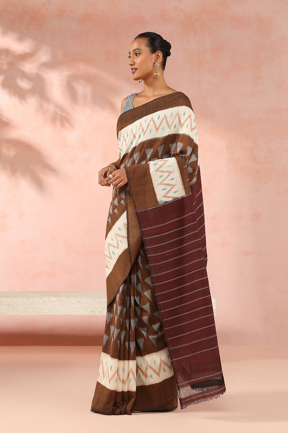 Brown Pure Cotton Pochampalli Ikat Saree image number null