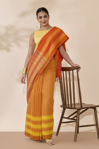 Light Orange Woven Pure Cotton Bengal Saree