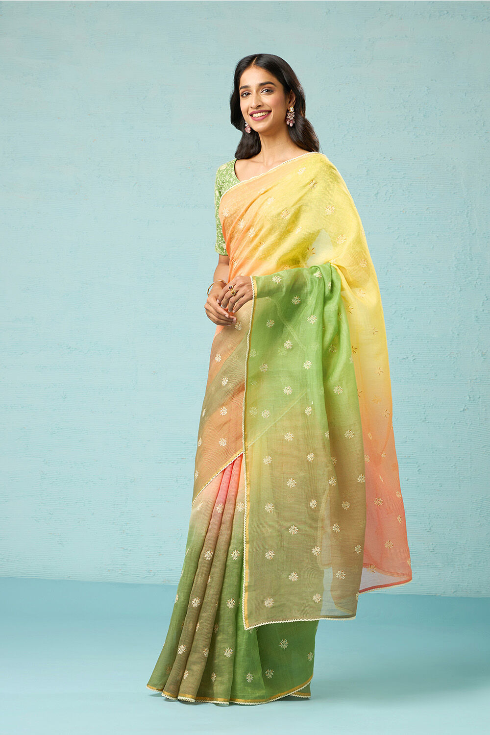 Green Pure Silk Cotton Embroidered Saree image number null
