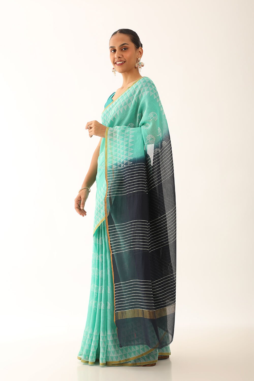 Blue Craft Pure Silk Kota Block Print Saree image number null