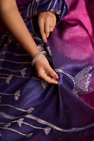 Purple Bengal Pure Tussar Silk Hand Painted Saree thumbnail image number null