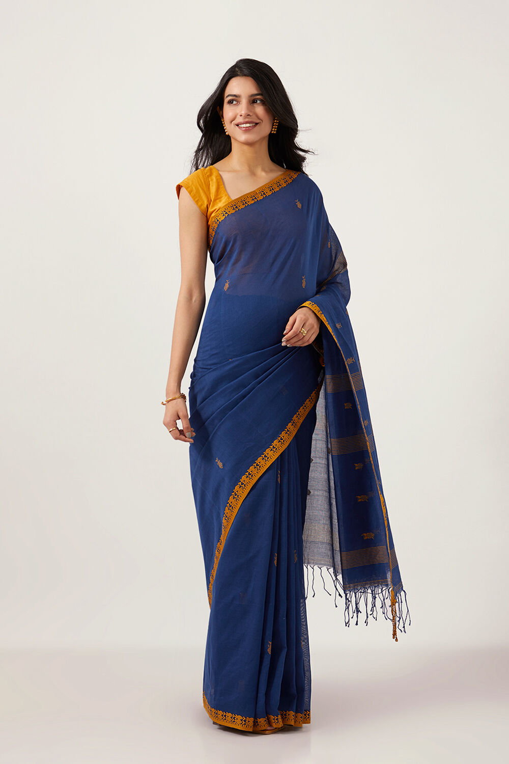 Blue Pure Cotton Bengal Saree image number null