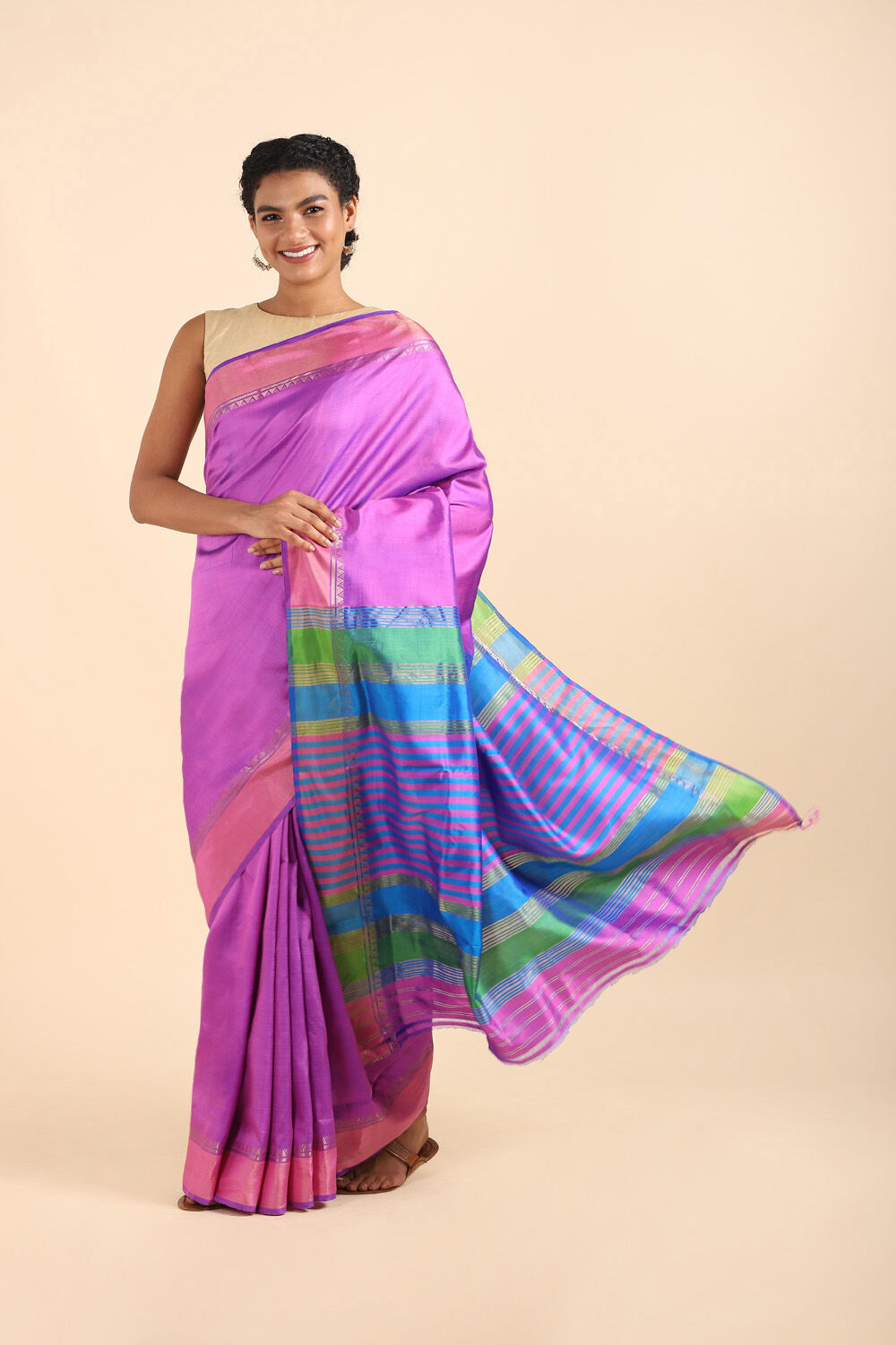 Violet Pure Silk Woven Saree image number null