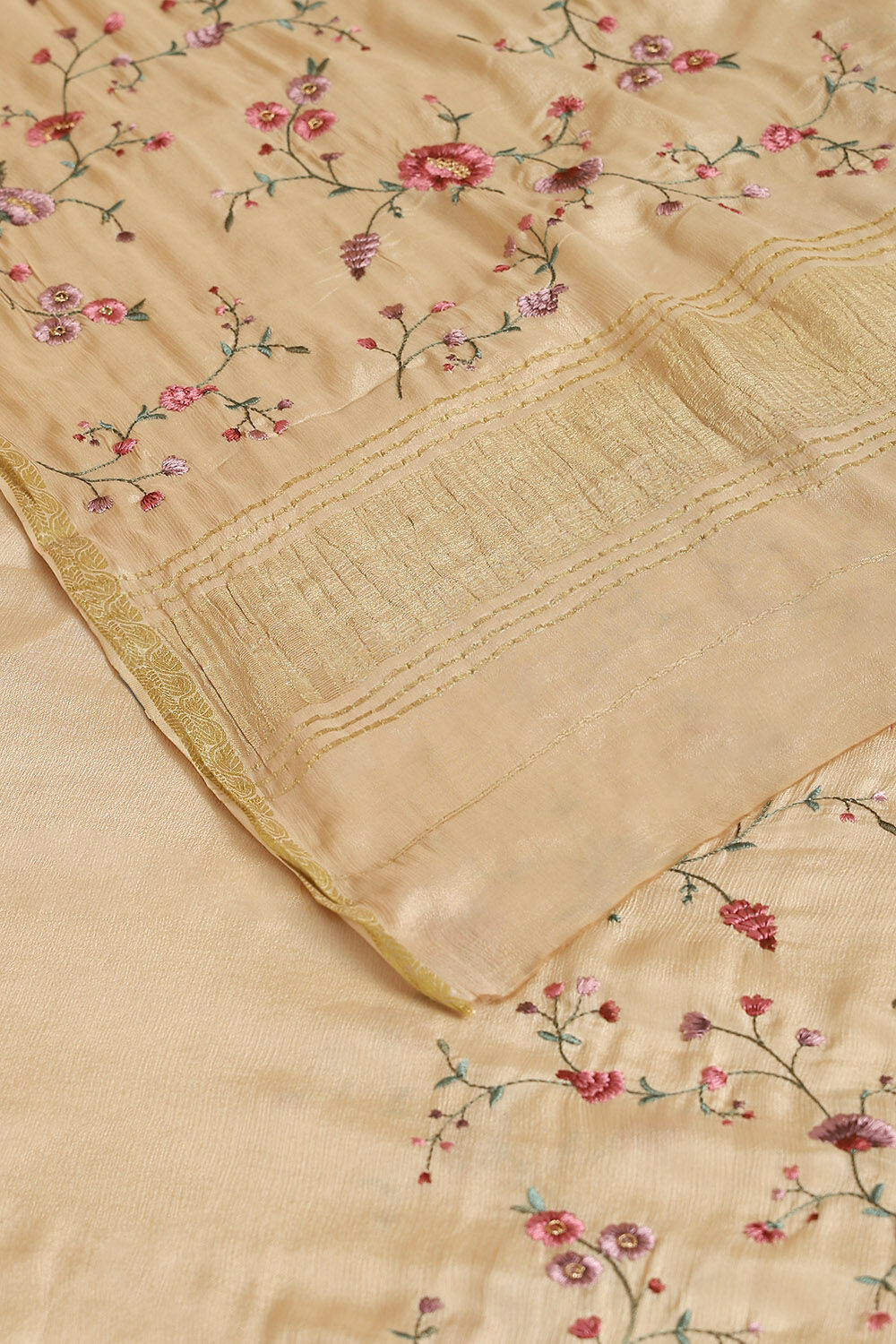 Beige Pure Viscose Embroidered Saree image number null