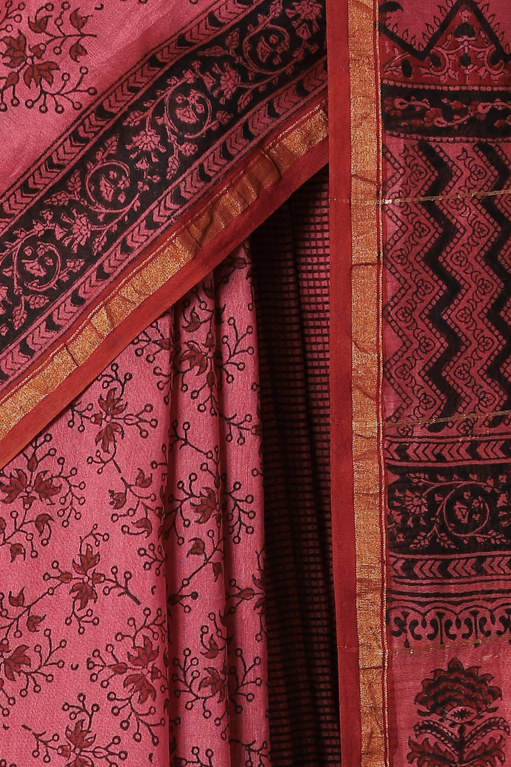 Pink Pure Silk Cotton Bagru Printed Saree image number null