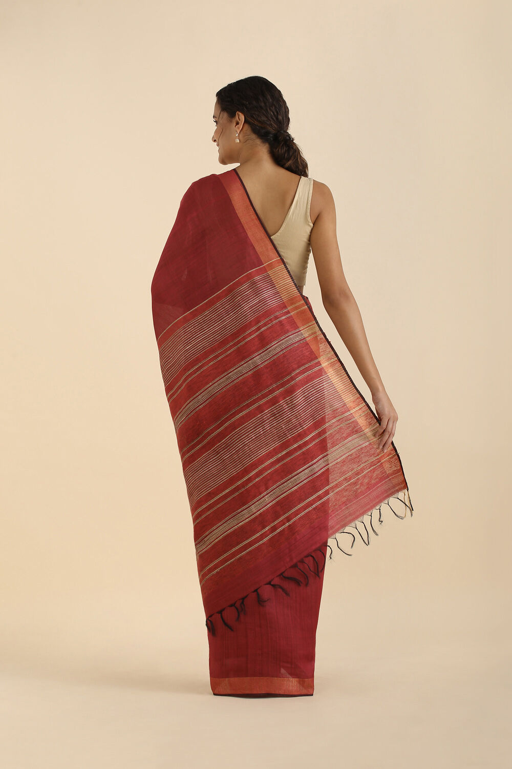 Dark Red Pure Silk Viscose Bhagalpuri Saree image number null