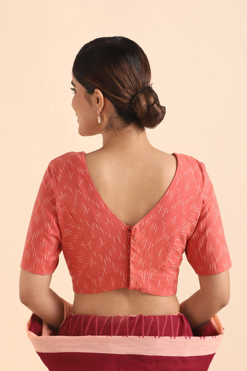 Light Orange Ikat Woven Poly Cotton Blouse image number null
