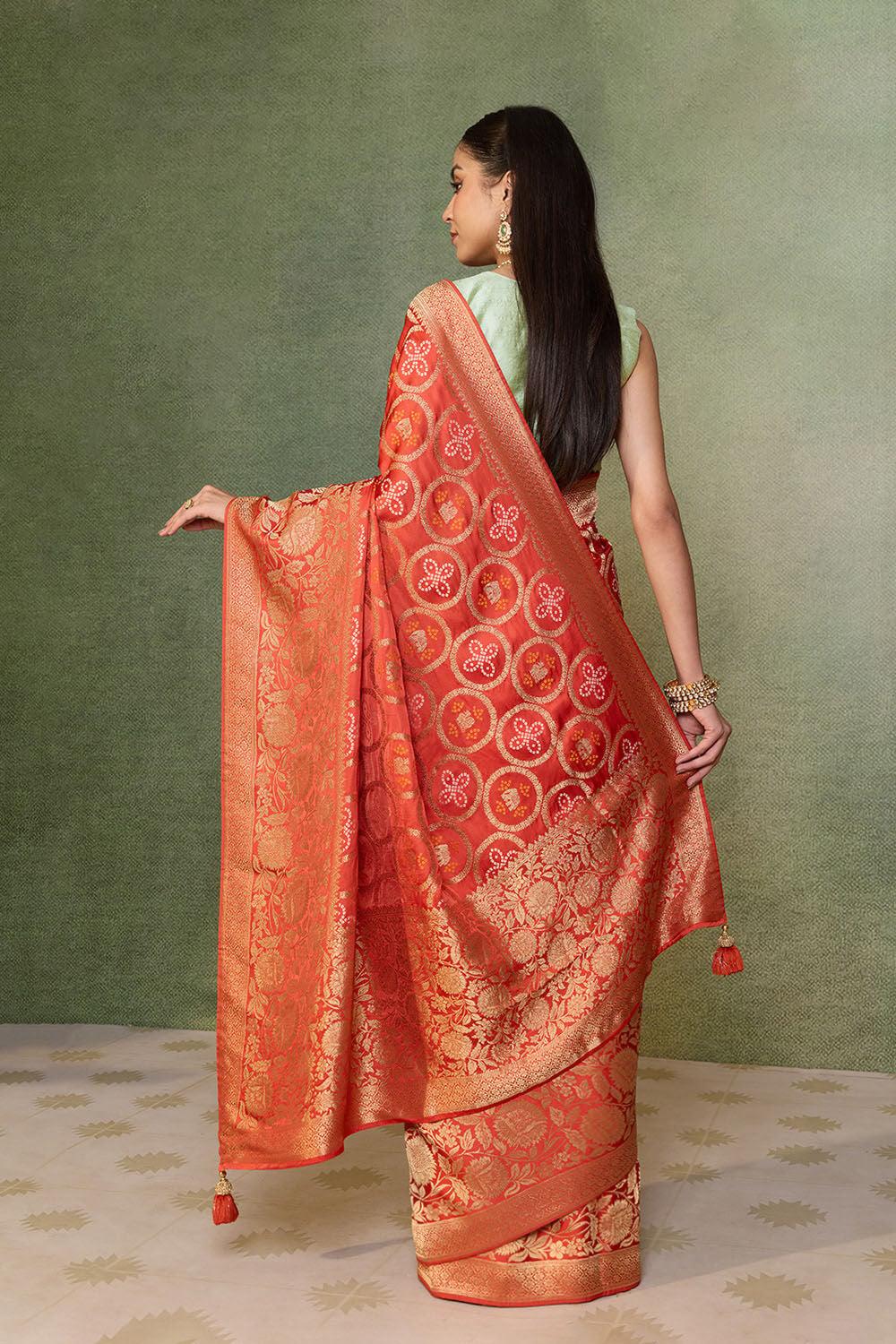 Orange Woven Viscose Satin Saree image number null
