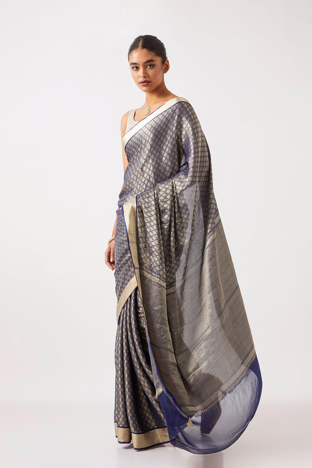 Dark Blue Pure Georgette Woven Saree image number null