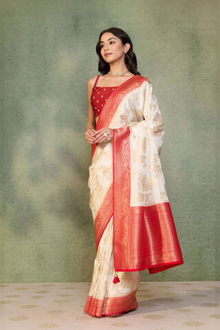 Off White Woven Viscose Saree thumbnail image number null