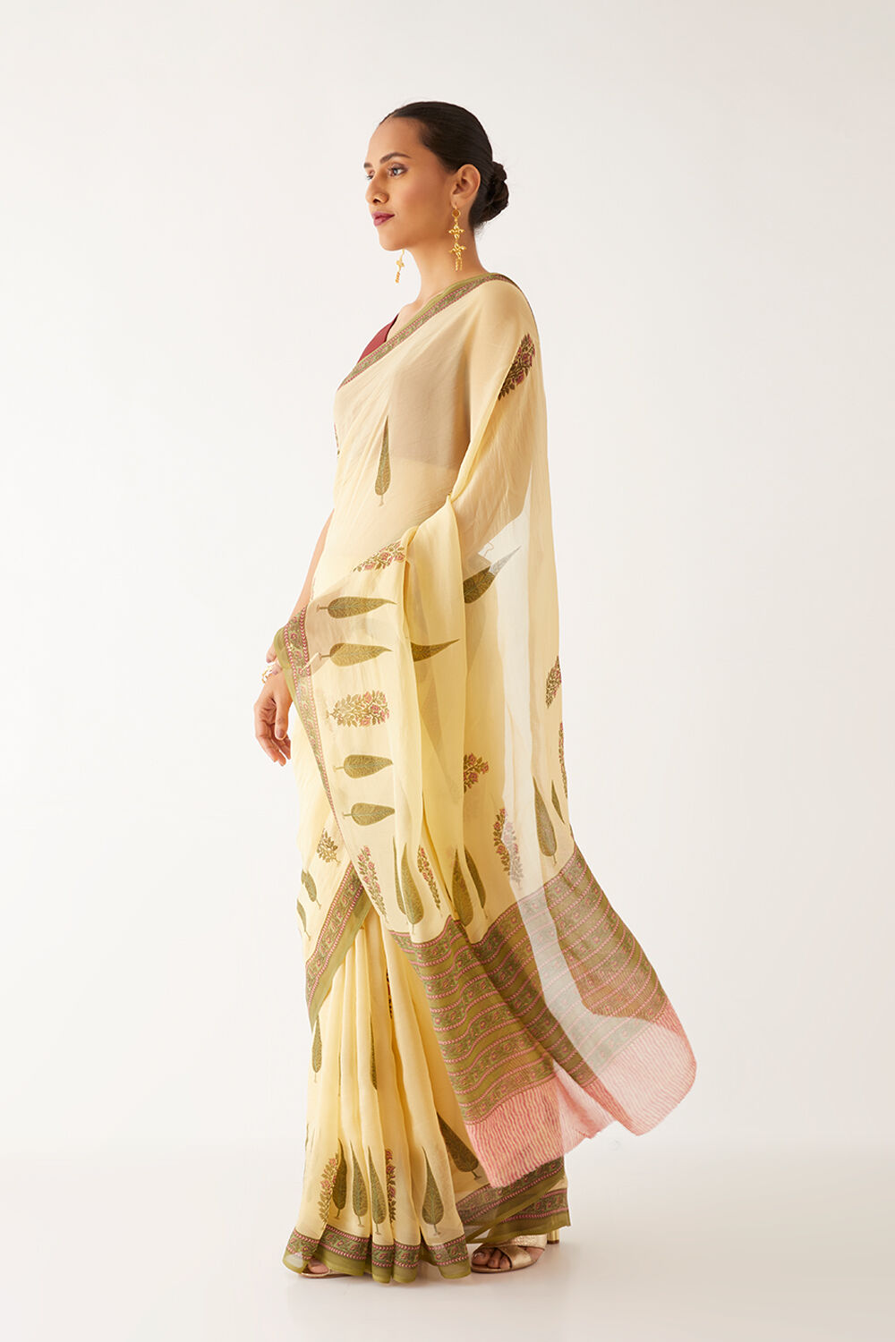Beige Viscose Organza Printed Saree image number null