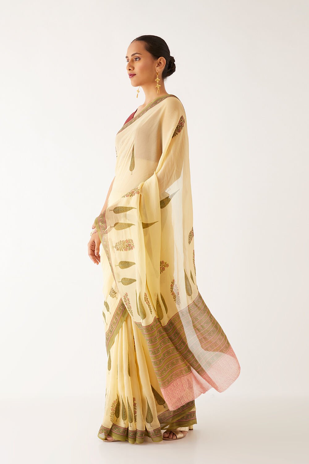 Beige Viscose Organza Printed Saree image number null