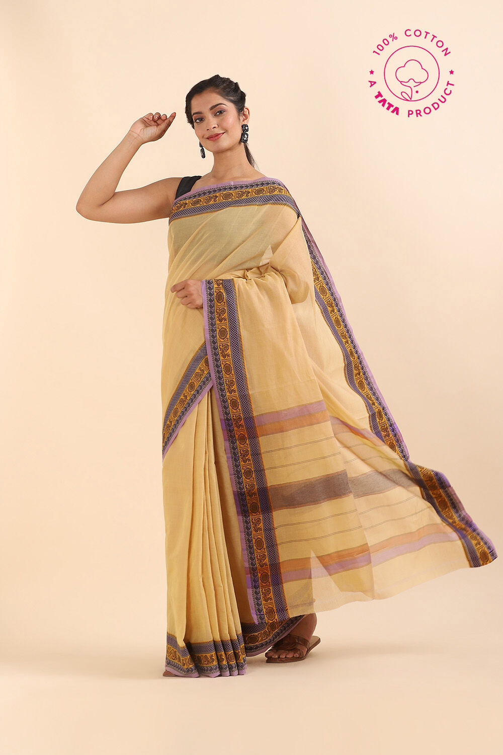 Light Yellow Pure Cotton South Saree image number null