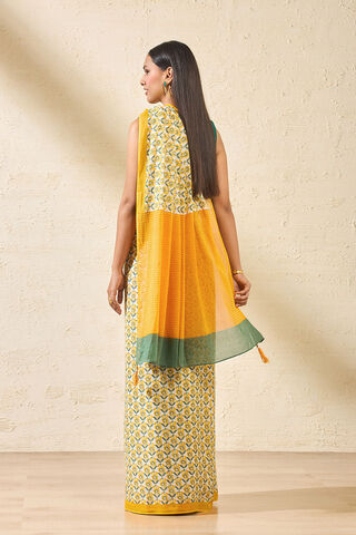 Yellow Screen Printed Bengal Pure Mulmul Cotton Saree thumbnail image number null