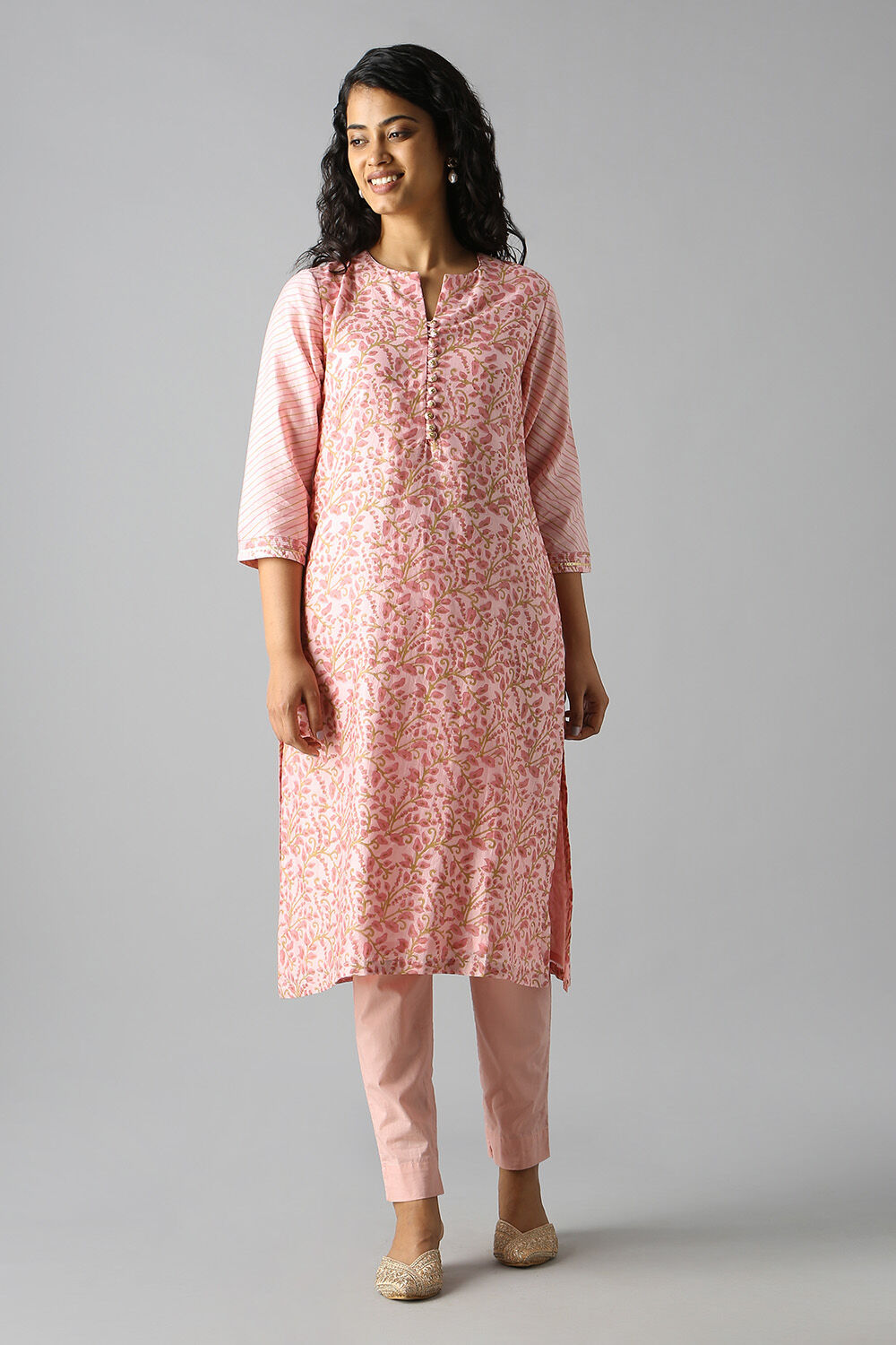 Pink Block Printed Kurta image number null