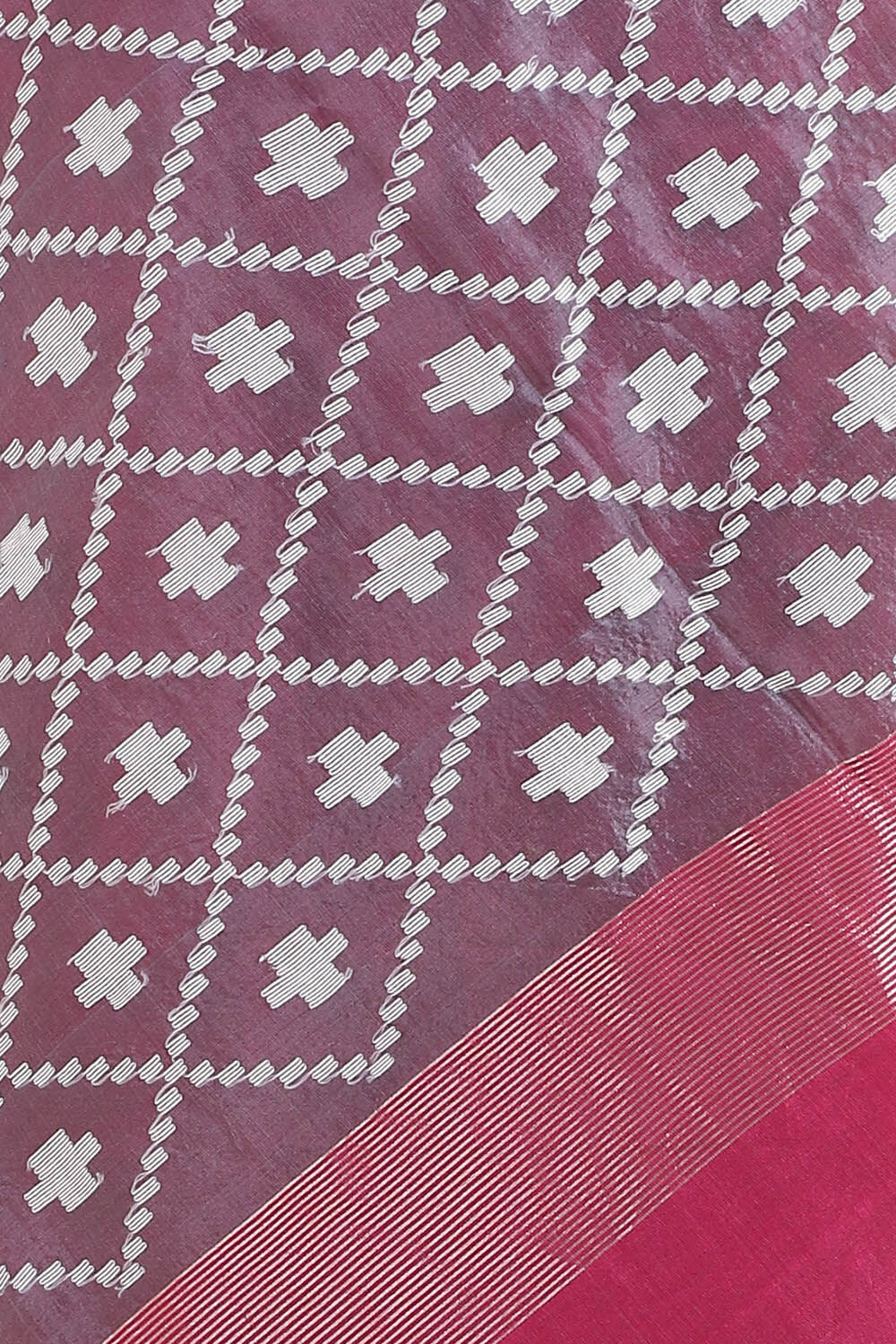 Dark Pink Pure Silk Cotton Jamdani Saree image number null
