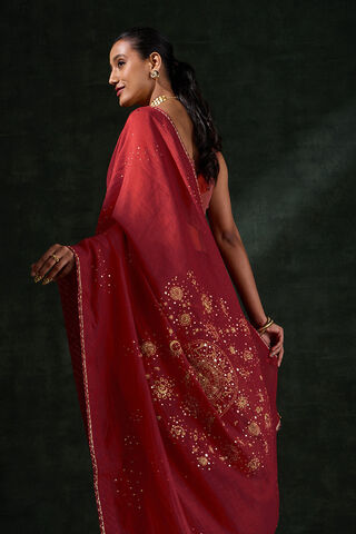 Red Pure Silk Cotton Embroidered Saree image number