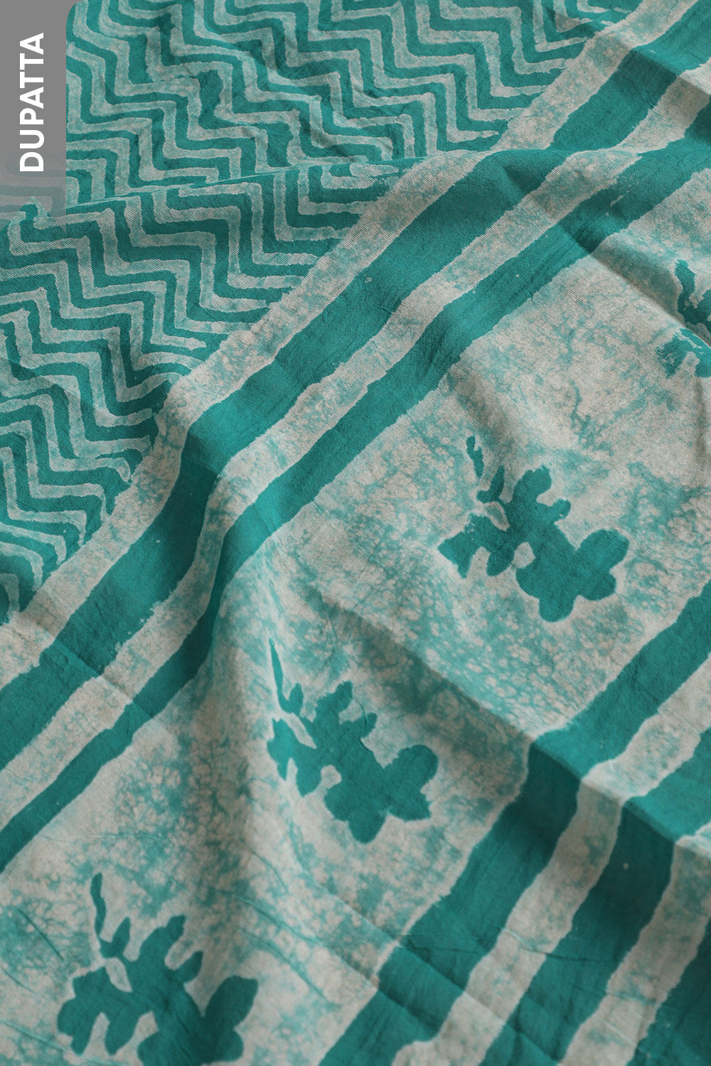 Green Pure Cotton Linen Dabu Block Printed Unstitched Suit Set image number null