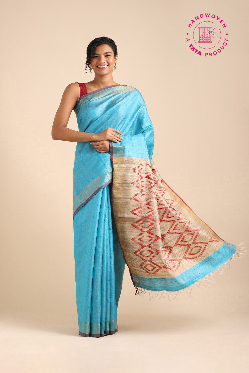 Light Blue Pure Tussar Silk Bhagalpuri Saree image number null