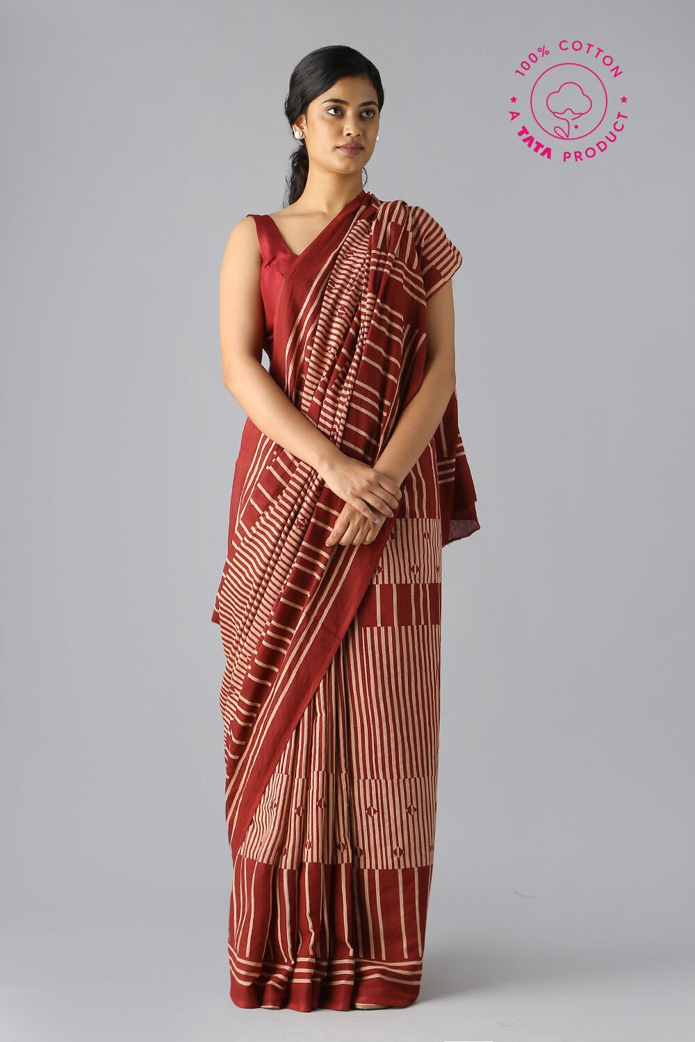 Beige Pure Cotton Printed Saree image number null