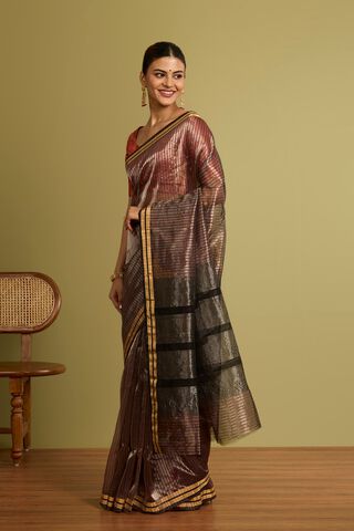 Dark Red Woven Pure Silk Tissue Chanderi Saree thumbnail image number null