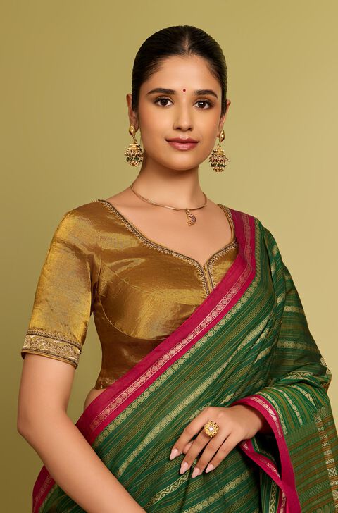 Gold Metalised Cotton Embroidered Blouse